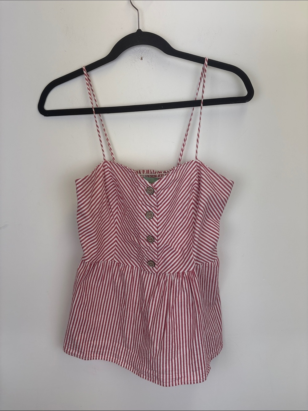 Judith March Red White Stripe Button Front Peplum Cami Tank Top Medium